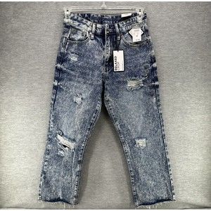 Rue 21 Jeans Size 28 x 26 Blue Crop Denim Premium Relaxed Distressed Frayed (A8)